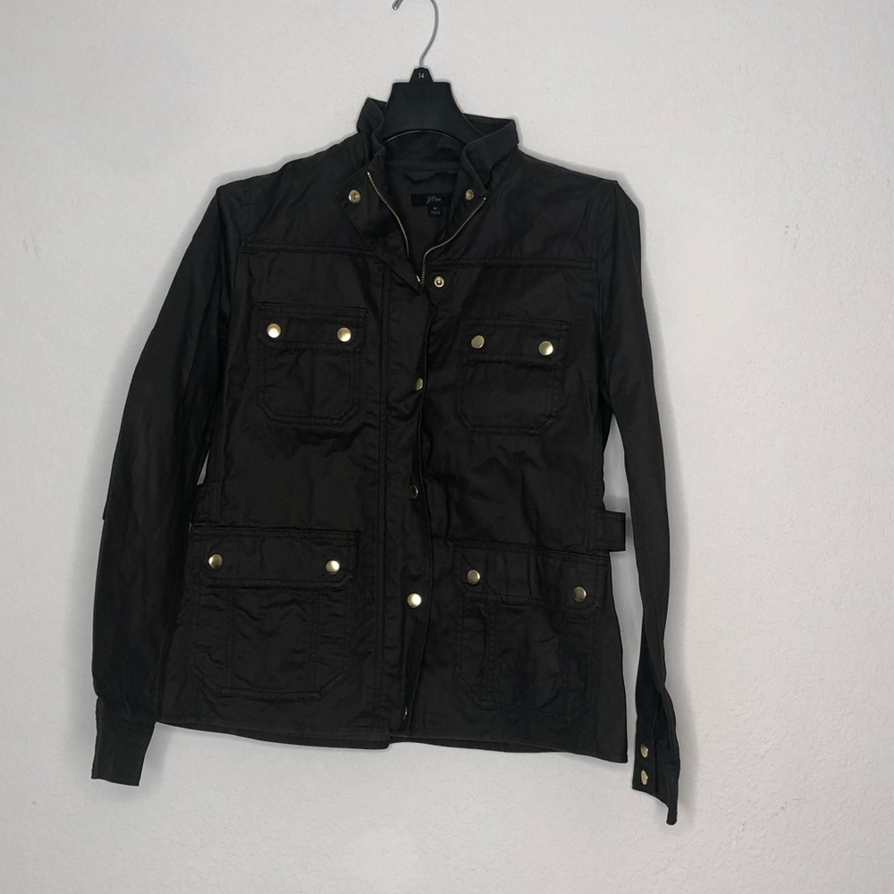 Army green j.crew raincoat